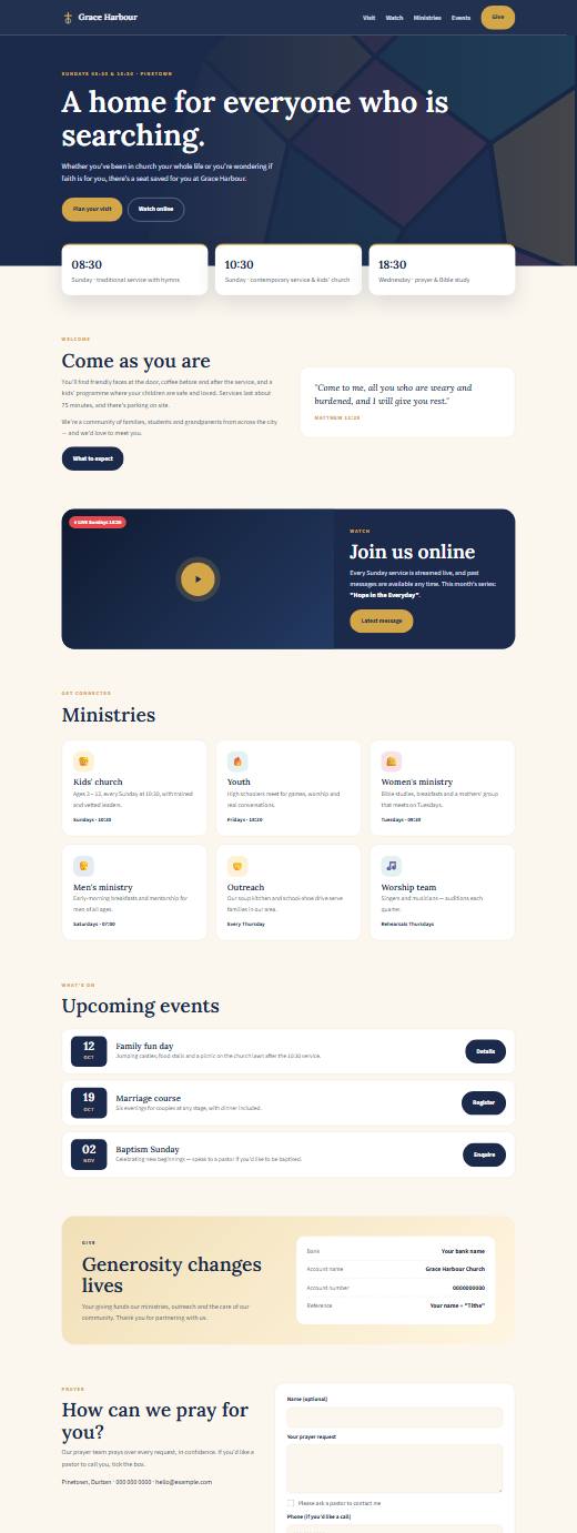 Screenshot of the Church & ministry template