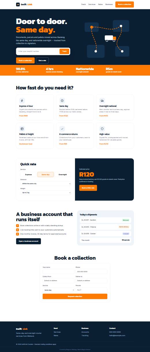 Screenshot of the Courier & logistics template