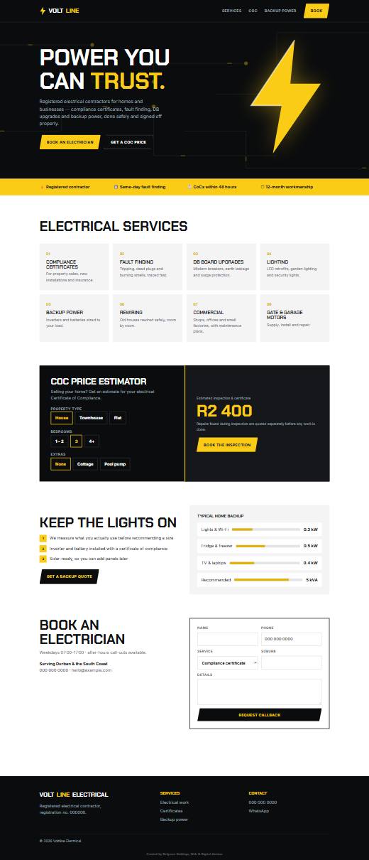 Screenshot of the Electrician template