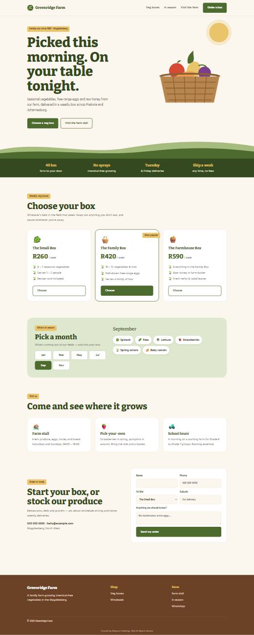 Screenshot of the Farm & fresh produce template
