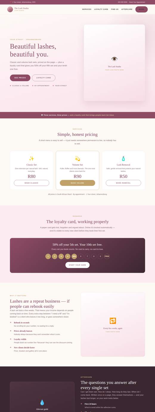 Screenshot of the Lash studio with loyalty card template